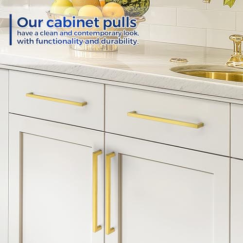 JOY DECOR Gold Cabinet Handles Square Cabinet Pulls 11-1/3 Inch CC, 10 Pack - size: 11-1/3 Inch Hole Center