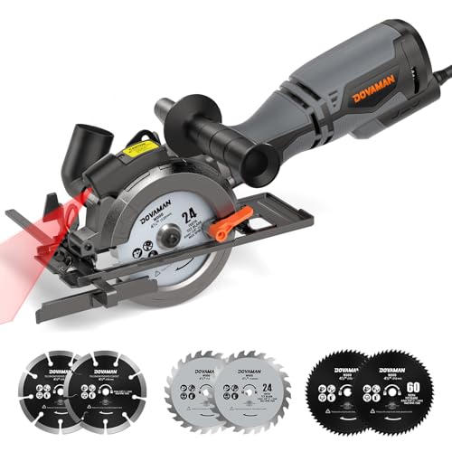 DOVAMAN Circular Saw, 5.8A 4-1/2" Circular Saw w/Laser & Auxiliary Handle - color: B-grey