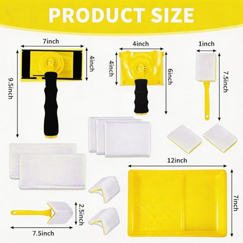14 Pcs Paint Edger Tool Kit Yellow Edge Painting Tools for Walls Ceilings - color: Yellow