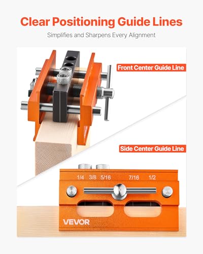 VEVOR Doweling Jig Kit, Self Centering Dowel Drill Jig for Straight Holes, Aluminum Alloy Woodworking Tools with 6 Drill Guide Bushings, Adjustable Width, for Wood Working, Drilling and Marking - size: Pro, style: Doweling Jig