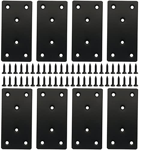 8 Pcs Black Flat Mending Plate Stainless Steel Flat Bracket 3.14 x 1.57 inch Metal Straight Bracket Repair Joining Fixing Mending Brace for Wood, with Screws