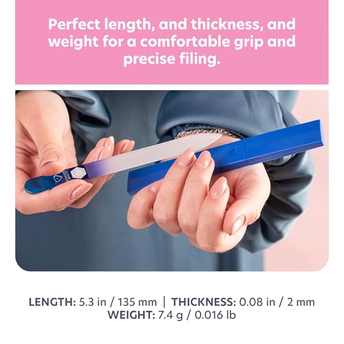 Bona Fide Beauty Glass Nail File with Case (Aqua Cobalt), Made in Czech | Genuine Bohemian Czech glass nail file for natural nails, reusable etched fine grit nail filer, easy to wash nail file - color: Aqua/Cobalt