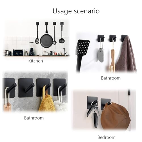Adhesive Towel Hooks 6 Pack, Bath Towel Hooks, Adhesive Wall Hooks for Bathroom Coat Robe Kitchen, Stainless Steel self-Adhesive Hooks, Black - color: Cylinder