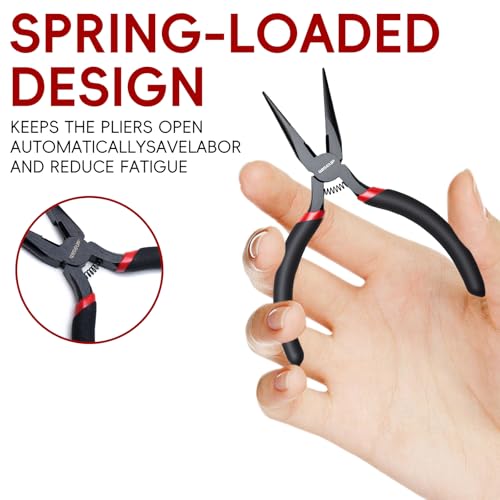 WISEUP 5" Mini Needle Nose Pliers Set，5-Piece Small Long Nose Pliers