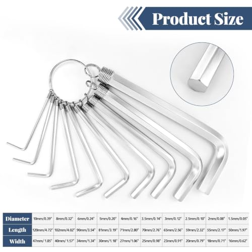 10-Piece Metric Allen Wrench Set, 1.5-10mm Chrome Vanadium Steel Hex Key Set with Key Ring, Pocket Bike Allen Key Set for Cycling, Motorcycle & Outdoor Repair - color: 10 Pcs Key Ring Set