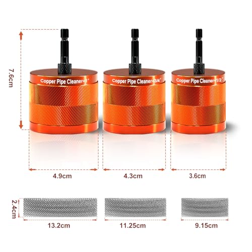 1"&1/2" & 3/4" Metal Copper Pipe Cleaner Set with 1/4 Hex Shank, Replaceable Brush, Each Set Additional 3Pcs Replaceable Blades for Cleaning Rust, Stains, Paint on Copper Pipes and Various Metal Pipes - size: 1"&1/2" & 3/4"