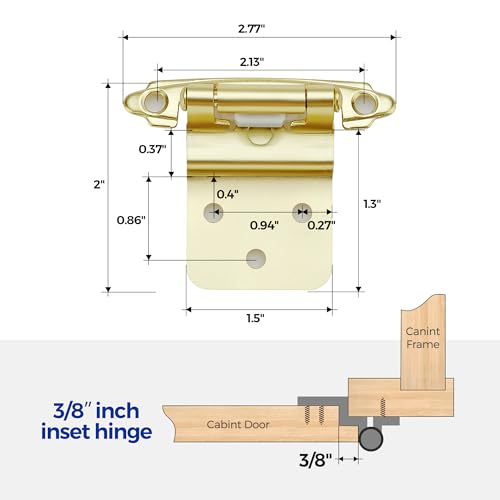 Ravinte 3/8" Inset Gold Cabinet Hinges 10 Pack (5 Pairs) - color: Gold