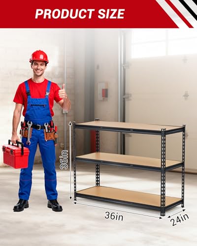 36x24x36 Heavy Duty Garage Storage Shelves,3-Tier Metal Shelving Units - size: 36x24x36