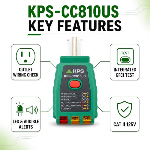 KPS CC810US Socket Tester. GFCI Receptacle & Wiring Diagnostic Tool