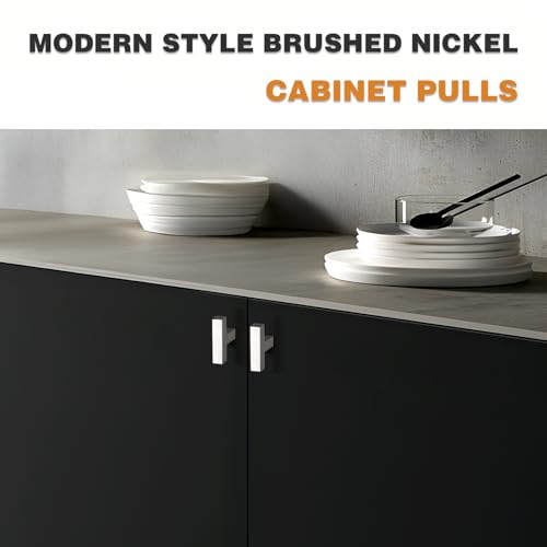 Probrico(5 Pack 2 Inch Stainless Steel Cabinet Knobs Brushed Nickel Finish, Square Kitchen Cabinet Hardware Pulls Single Hole T Bar Knobs - color: Satin Nickel, size: single hole