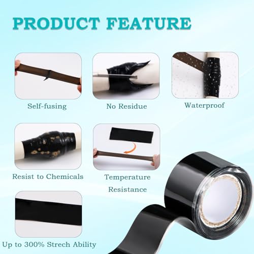 Self Fusing Silicone Tape 2 Rolls 1 in x 5' Black Waterproof Rubber Leak Proof Sealing Rubber Self-amalgamating Tape for Emergency Hot and Cold Water Pipe Repairs and Tool Fixation - size: 2 Rolls - 5 ft - Black - 20 mil Thickness