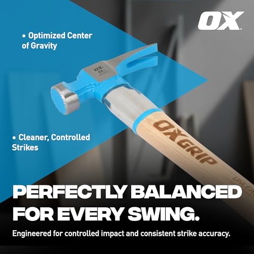 OX Pro Framing Hammer 22 oz Milled Face with Curved Hickory Wood Handle Hammer with Steel Overstrike Protection - Martillos De Carpintero - style: 22-oz Hammer + Steel Shaft