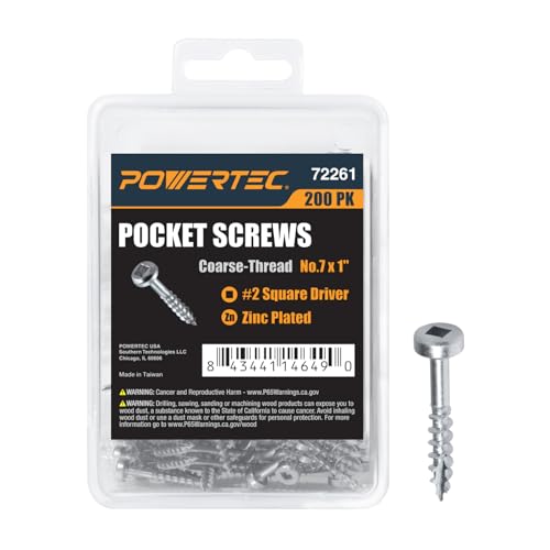 POWERTEC 200 PK Pocket Hole Screws, Pan-Head, #2 Square Drive, 1" Coarse Thread for Pocket Hole Jig, Drawer & Picture Frame (72261) - style: 200PK 1" CoarsePan-Head Screws