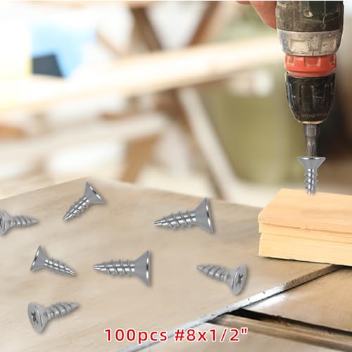 100pcs #8x1/2 Screw, Flat Head Phillips Wood Screw(SUS304) 18-8 S/S Electroplating Stainless Steel, 8 x 1/2-Inch,(100pcs) - color: Silver, size: #8*1/2 silver