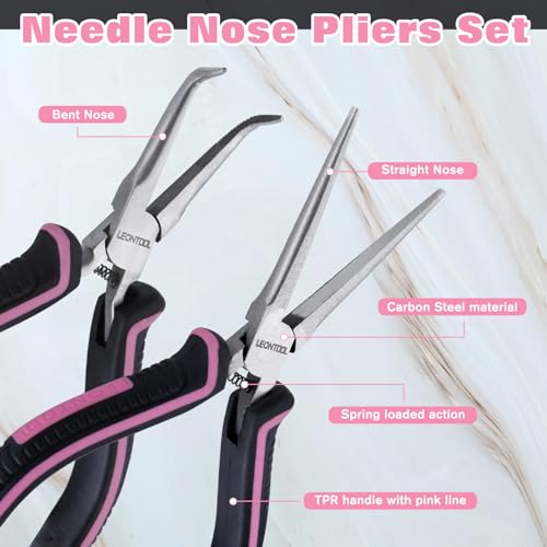 Mini Needle Nose Pliers Set - Small & Extra Long Nose Pliers for Jewelry Making, Wire Wrapping & Object Gripping with Soft Grip - style: Straight & Bent Needle Nose Plier