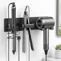 Hair Tool Organizer Wall Mount, Bathroom Storage Rack with Dryer Holder, Flat Iron Stand, Curling Iron Caddy, 3-in-1 Heat-Resistant Hair Rack, No-Drill Adhesive or Screw Mount, Matte Black - style: Black Hook style