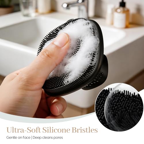 Back Scrubber for Shower & Face Scrubber, 2Pcs Silicone Exfoliating Brush Set with 17In Long Handle, Soft Body & Facial Cleansing Scrubber for Men Women - color: Back Scrubber