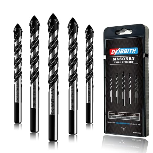 5-Piece 3/8“ Masonry Drill Bits for Tile Glass Ceramic Wall Brick Stone Soft-Metal Wood, 3/8 Inch Concrete Drill Bits Cement Drill Bit Set, 3-Flat Shank, YG8 Carbide Tungsten Steel Alloy Tip 10mm - size: 5 Piece 3/8 Inch Drill Bit Set