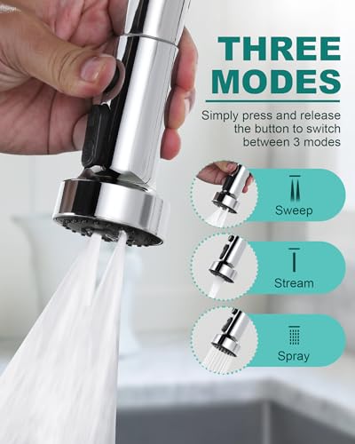ARCORA Pull Down Kitchen Faucet Head Replacement with 13 Adapters, 3 Modes - color: Chrome