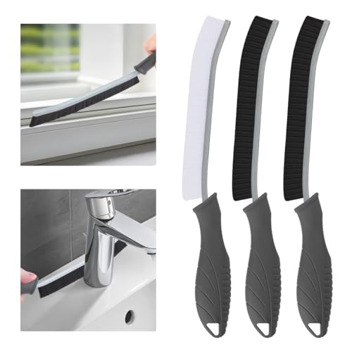 TQRR 3Pcs Hard Bristle Crevice Cleaning Brush-Thin Grout Scrub Brush - color: Gray