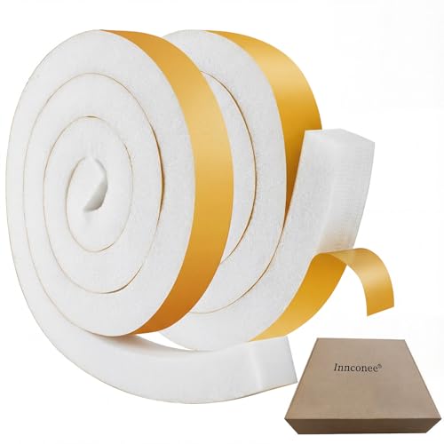 2 Rolls 1-1/2 Inch W x 1-1/2 Inch H Foam Weather Stripping with Adhesive 8 ft Foam Density Closed Cell Tape Seal for Uneven Gaps Doors Windows (White) - color: White