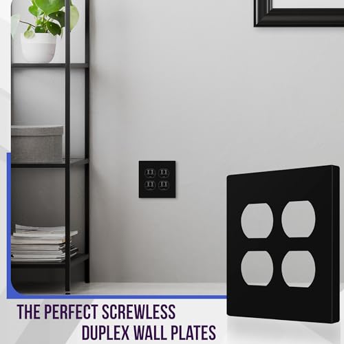 ENERLITES Screwless Double Duplex Outlet Covers Wall Plate, 1 Pack, Black - color: Black, size: Screwless