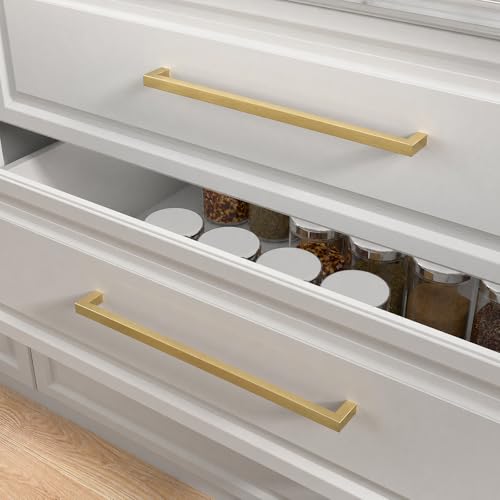 Goldenwarm 10 Pack 11-1/3 Inch Gold Cabinet Handles Brushed Cabinet Pulls - color: Gold, size: 11-1/3in Hole Centers