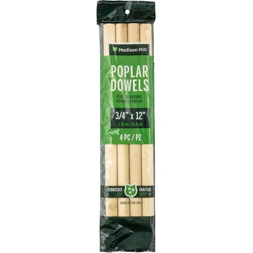 Round Wooden Dowel Rod 3/4" x 12" (4-Pack) - size: 3/4" x 12"