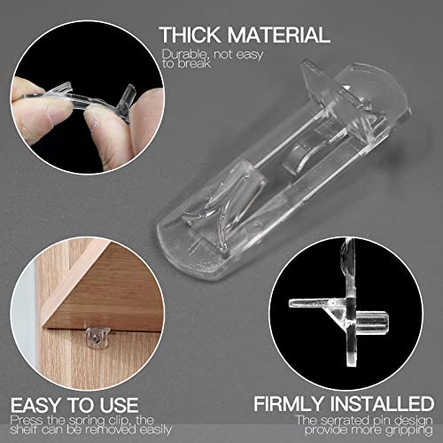 10pcs Locking Shelf Pins – 5mm Cabinet Shelf Pegs, Clear Plastic Shelf Clips for 3/4" Thick Board - size: 5mm Pins, Fit 3/4" Thick Boards
