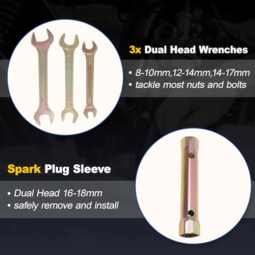 8PCS Motorcycle Repair Tool Kit, Spark Plug Socket Pliers Hexagonal Wrench M6 Double Ended Screwdriver Dual Head Wrench 8-10mm 12-14mm 14-17mm, Portable Motorbike Maintenance Tools