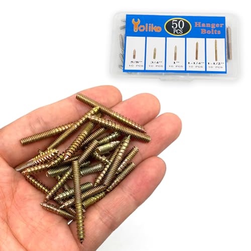 50 Pack Assorted Hanger Bolts Kit - 5 Sizes (5/32-32", 8/5, 3/4, 1, 1-1/4, 1-1/2") - Double Headed Bolts, Wood Dowel Screws - size: 5/32-32"-5 Size-50PCS
