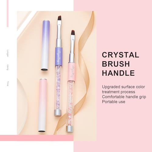 2PCS Nail Art Clean Up Brushes - Flat/Angled Nail Brushes for Cleaning Polish Mistakes on the Cuticles, Brushes for Nail Art and Designs Painting DIY - color: Purple+Pink