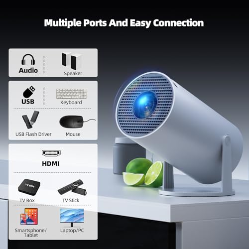 Mini Projector with WiFi and Bluetooth, Portable Projector Built-in Apps Support 4K 1080P Auto Keystone 220° Rotatable Small Projectors Compatible with HDMI/TV Stick/iPhone/Laptop for Bedroom Wall