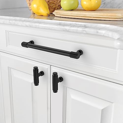 Amerdeco 10 Pack Matte Black Knurled Cabinet Pulls 6.3 Inch(160mm) Hole Center Kitchen Cabinet Handles Drawer Pulls Cabinet Hardware ZH0034 - color: Matte Black, size: 6.25"/160mm Hole Center