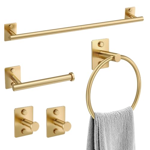 5 Pieces Bathroom Hardware Set Brushed Gold Towel Bar Set Stainless Steel Towel Racks for Bathroom Wall-Mounted 23.6 inch - color: Brushed Gold