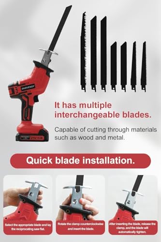 Cordless Reciprocating Saw for Home & Outdoor Use, 2×2.0Ah Batteries, Variable Speed, Red Compact Saw Kit with Blades for Wood/Metal/PVC Cutting – Ideal for DIYers & Gardeners in All Seasons