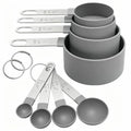 Measuring Cups Set Measuring Spoons Set, Nesting Measure Cups with Stainless Steel Handle, For Measuring Dry and Liquid Ingredients Small Teaspoon with Plastic Head (Grey) - color: Gray