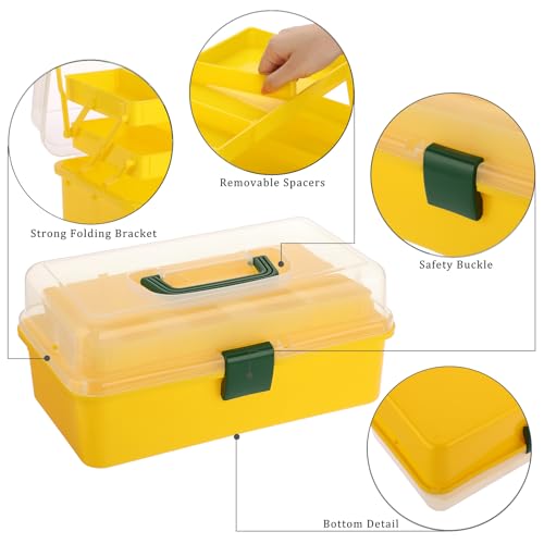 BTSKY 3-Layer Plastic Dividing Storage Box Craft Organizer and Storage - color: Yellow+Green