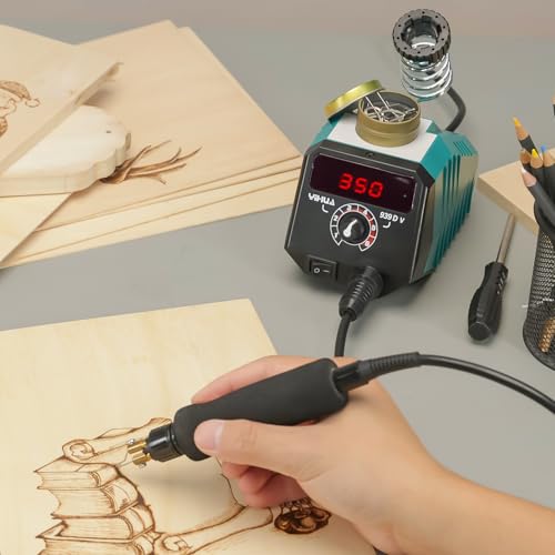 YIHUA 939D-V Wood Burning Kit with Digital Display with 20 Wire Nibs, Detachable Wood Burning Pen, 2 Wood Pieces, Tweezers used as Wood Burning Tool