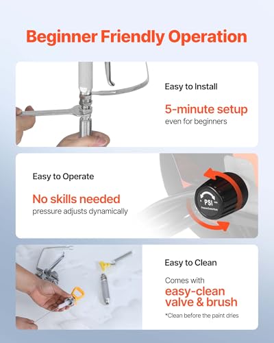 VEVOR Stand Airless Paint Sprayer, 900W, 3300PSI High Pressure Airless Sprayer, Cleaning Brush, Hose, Extension Rod, Nozzles, Electric Spray Paint Machine for Interior or Exterior of House, Fence - size: 900 W