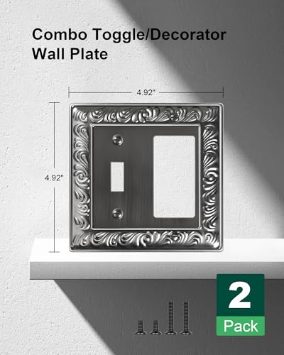 2-Pack Paisley Pattern Combo Toggle/Decorator Light Switch Cover Plate | Decorative Wall Outlet Cover Plate, Electrical Outlet Covers, Metal Wall Switch Plates and Outlet Covers, Antique Silver - color: Antique Silver, size: 1 Toggle/1 Decorator 2PK