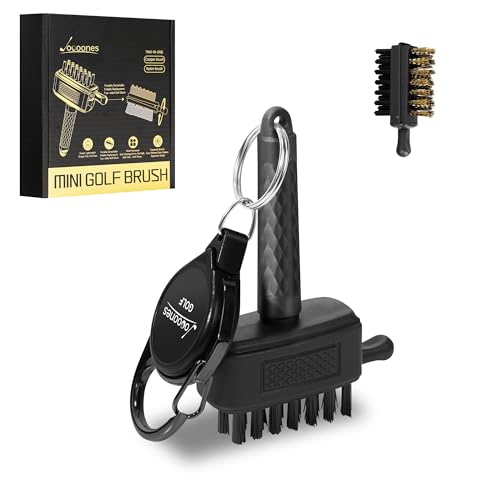Black Mini Golf Brush, Dual-Sided Nylon Brass, Retractable Keychain - color: Black