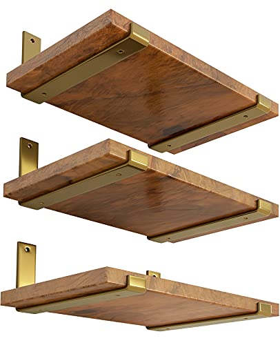 LEOPO 12 inch Shelf Bracket for DIY Floating Shelf, 1/5 inch Thick Heavy Duty Bracket, 6 Pack, Golden - size: 11.25"-6 Pack