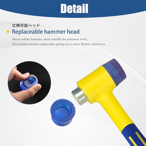 Rubber Mallet,KAIHAOWIN Small Mallet Hammer, Double-Faced Soft Mallet with Ergonomic Shaped Plastic Handle and Anti-Slip Coating for Jewelry, Leather Crafts, Woodworking 30mm - size: 30mm Anti-Shock/Slip Hammer