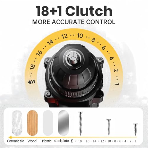 20V Cordless Drill Driver Set, Electric Power Screwdriver Drill with 2.0Ah Battery, 3/8" Keyless Chuck, 18+1 Torque Settings, 2 Speed, LED Light, 42PCS Accessory Kit