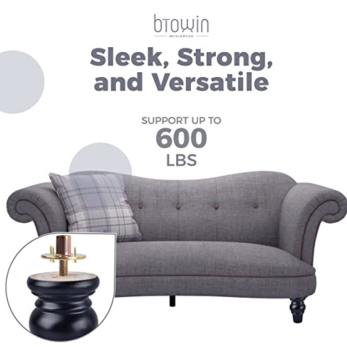 4 inch Solid Wood Bun Furniture Legs, 4Pcs with M8 Bolts, Black - color: Black