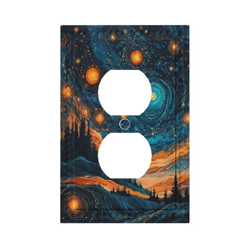 Art Starry Night Duplex Outlet Cover Plate - color: Abstract Sky with Star Forest, size: 1 Gang Duplex/5x3 IN