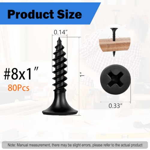 80Pcs Self-Tapping Black Wood Screws with Driver Bit, #8 x 1 - size: #8x1"
