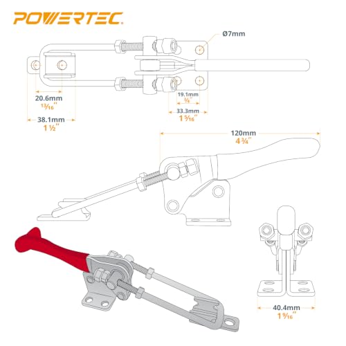 POWERTEC 4PK Toggle Clamp, 1980 lbs Holding Capacity, 40344 Adjustable 90 Degree Vertical U Bolt Latch w/Antislip Hand Grip for Woodworking Jigs & Fixtures, Smoker, Tire Carrier, Tool Box (20324-P4) - style: 40344, 4PK