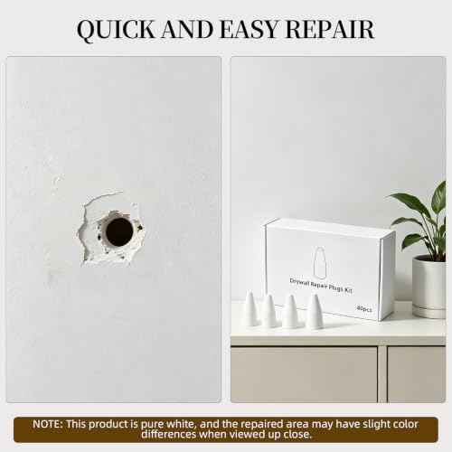 Drywall Hole Repair Kit 40Pcs, Wall Hole Filler for Small Nail Holes with Scraper & Gloves, No Sanding No Tools Required, Quick Drywall Patch Plugs for Renters Home Repair Move-Out